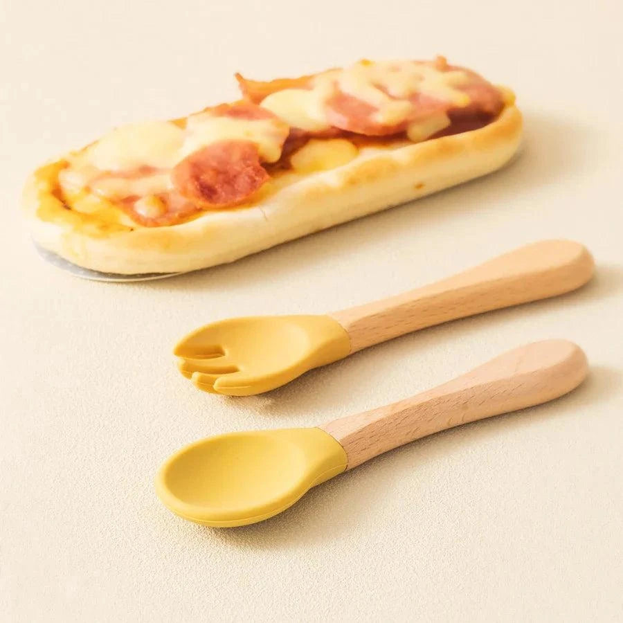 2PCS Baby Learning Spoons Silicone Fork Training Setnull