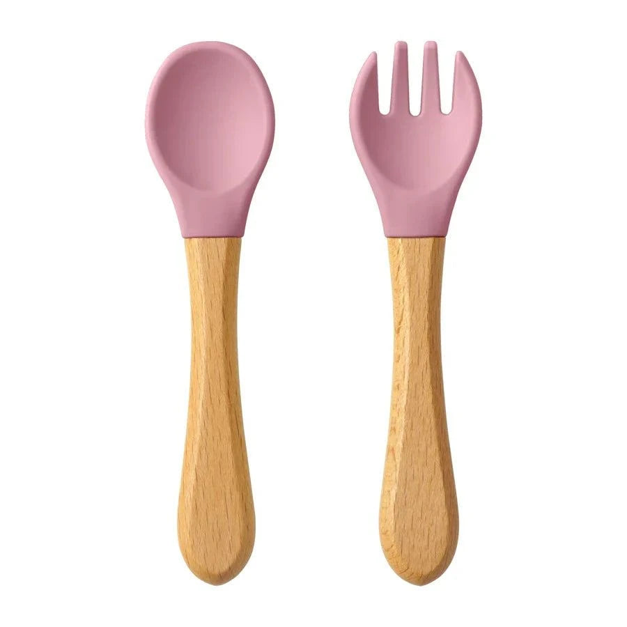 2PCS Baby Learning Spoons Silicone Fork Training Setnull