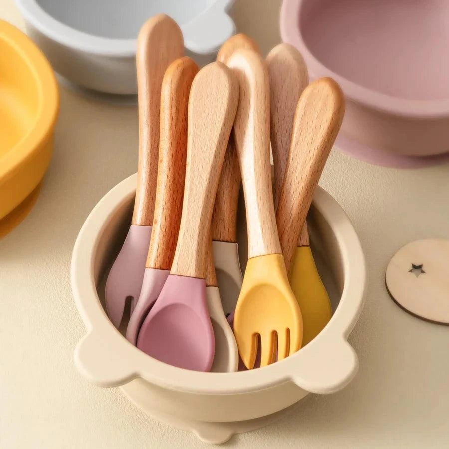 2PCS Baby Learning Spoons Silicone Fork Training Setnull