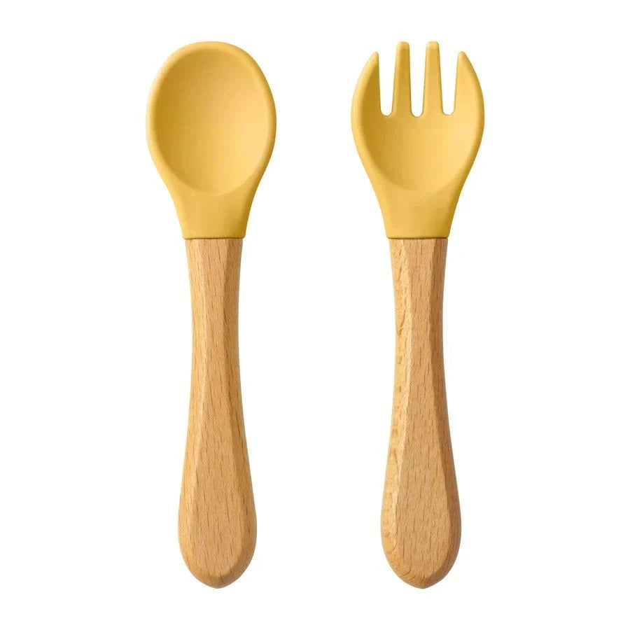 2PCS Baby Learning Spoons Silicone Fork Training Setnull