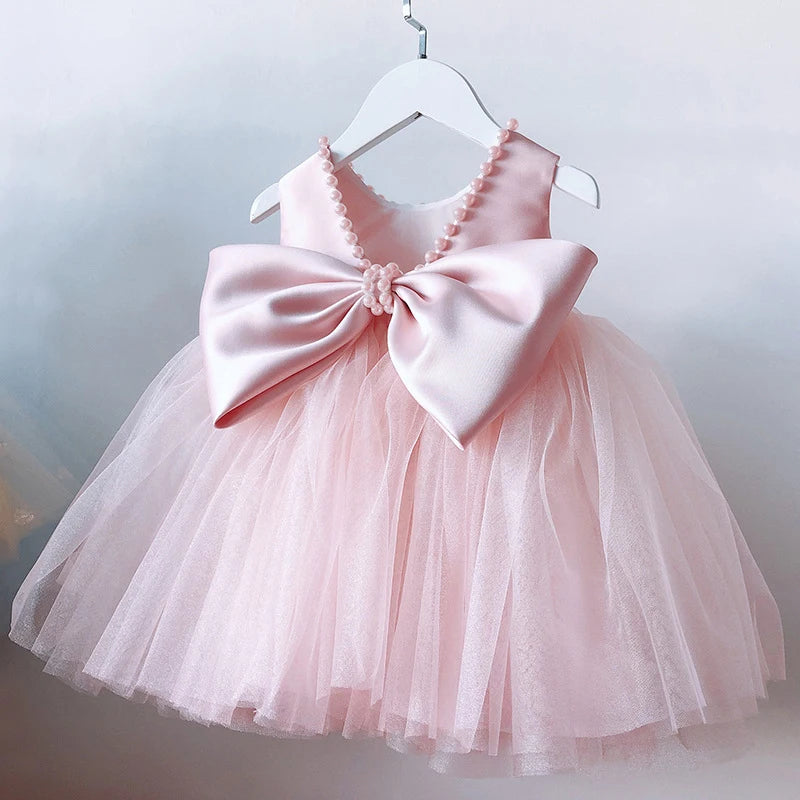 Toddler Girlsâ Bow Baptism Dress
