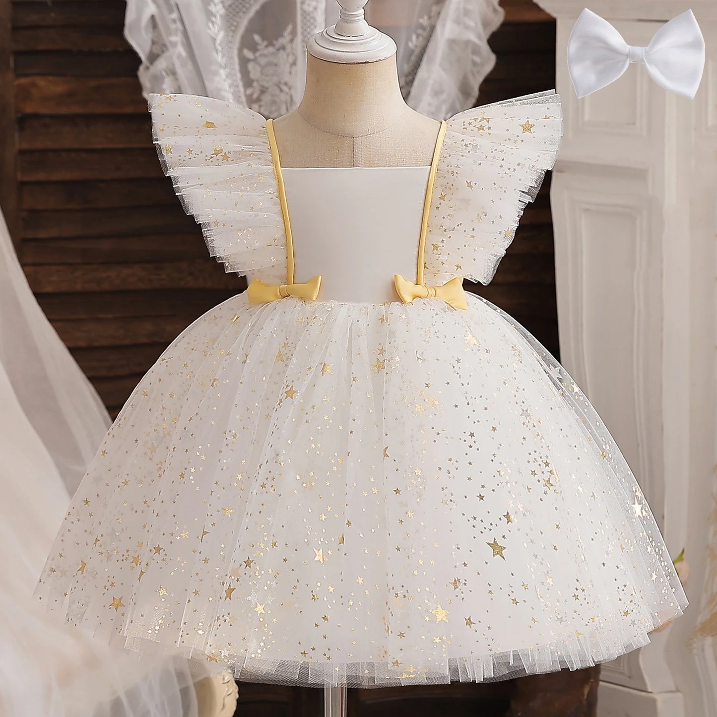 Toddler Girlsâ Bow Baptism Dress