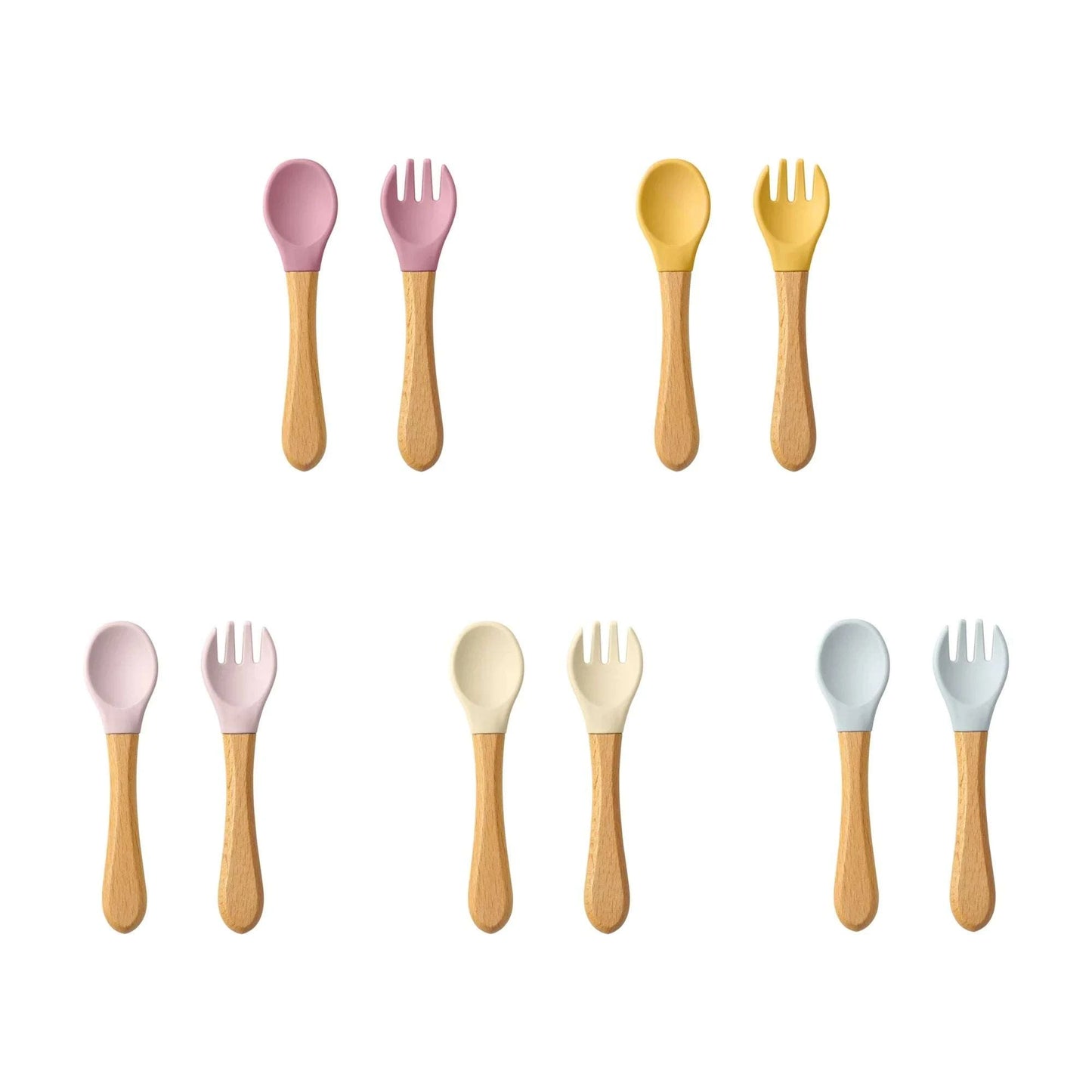 2PCS Baby Learning Spoons Silicone Fork Training Setnull