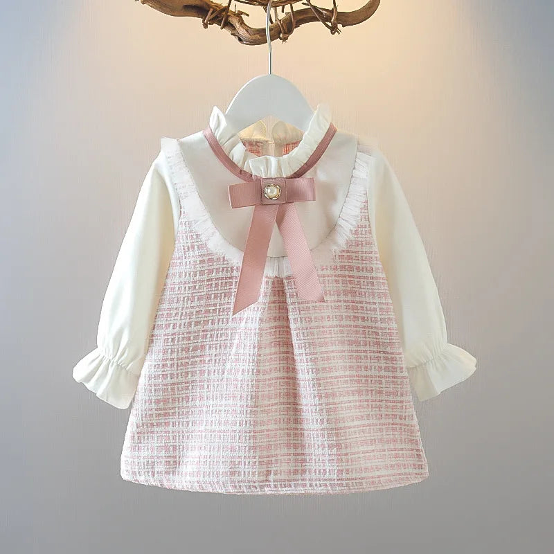 Girlsā Long Sleeve Bow Dress