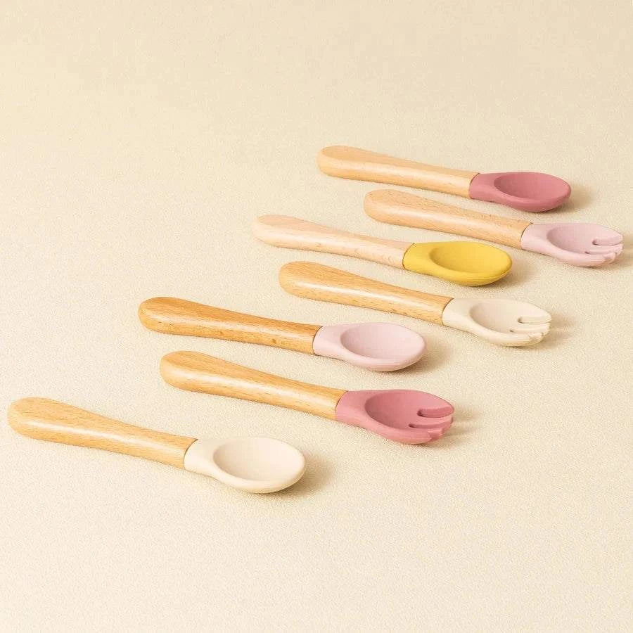 2PCS Baby Learning Spoons Silicone Fork Training Setnull