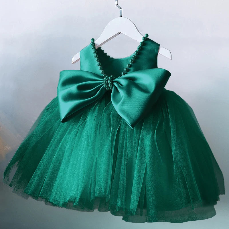 Toddler Girlsâ Bow Baptism Dress