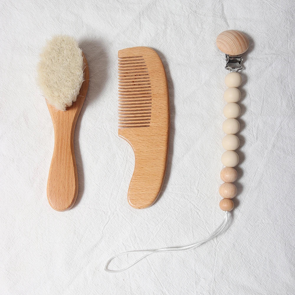 Natural Wooden Baby Comb Brush Set