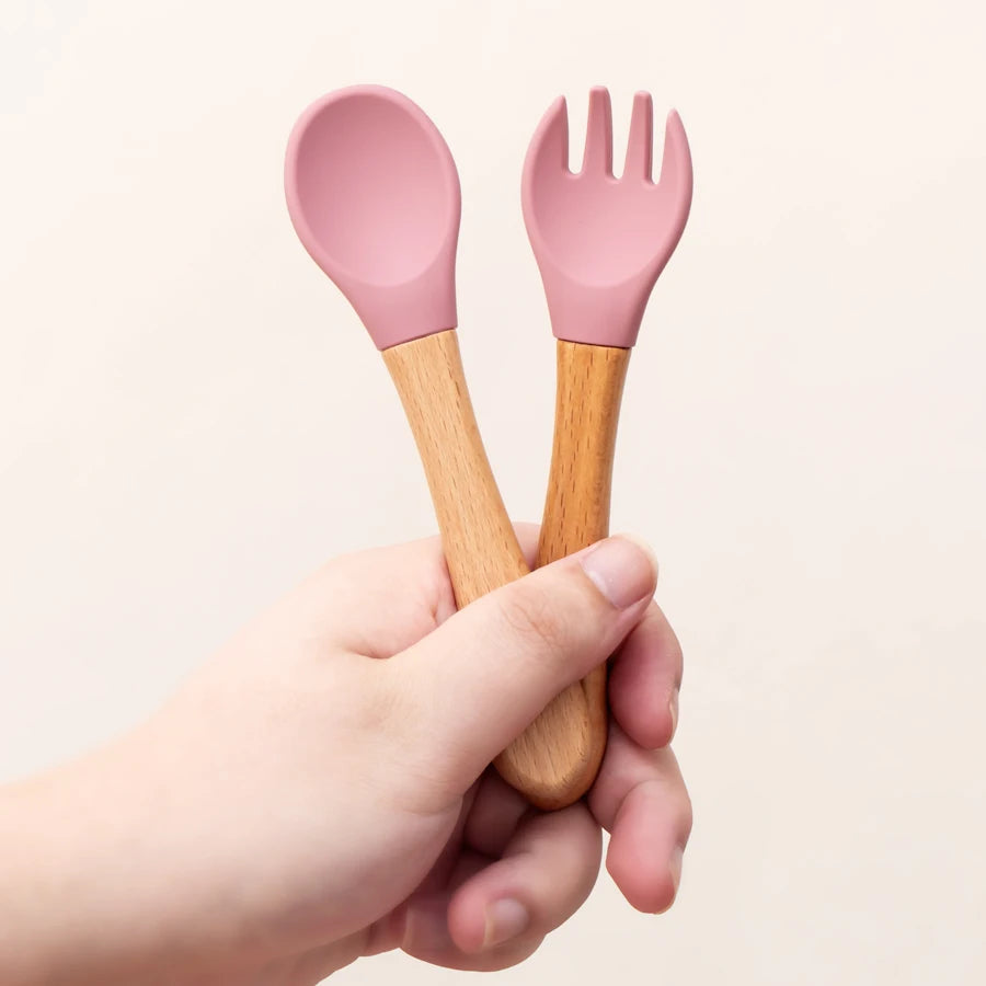 2PCS Baby Learning Spoons Silicone Fork Training Set