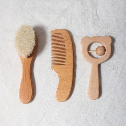 Natural Wooden Baby Comb Brush Set