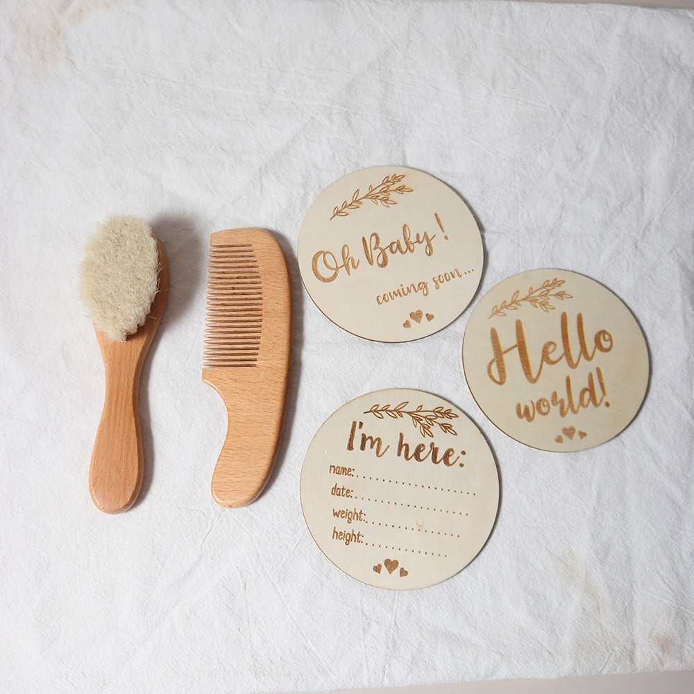 Natural Wooden Baby Comb Brush Set