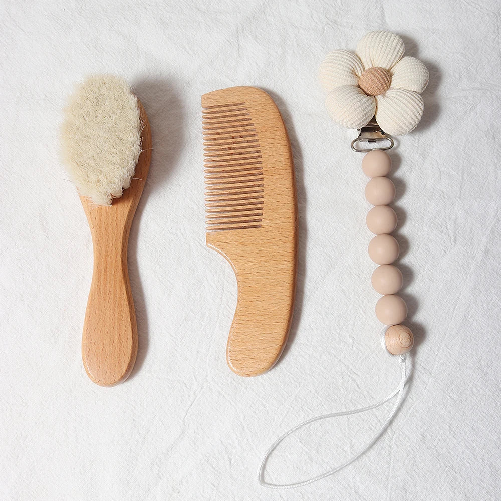 Natural Wooden Baby Comb Brush Set