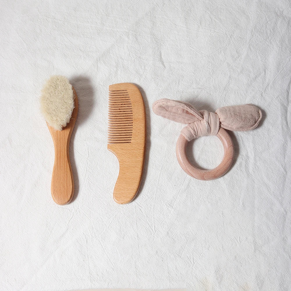 Natural Wooden Baby Comb Brush Set