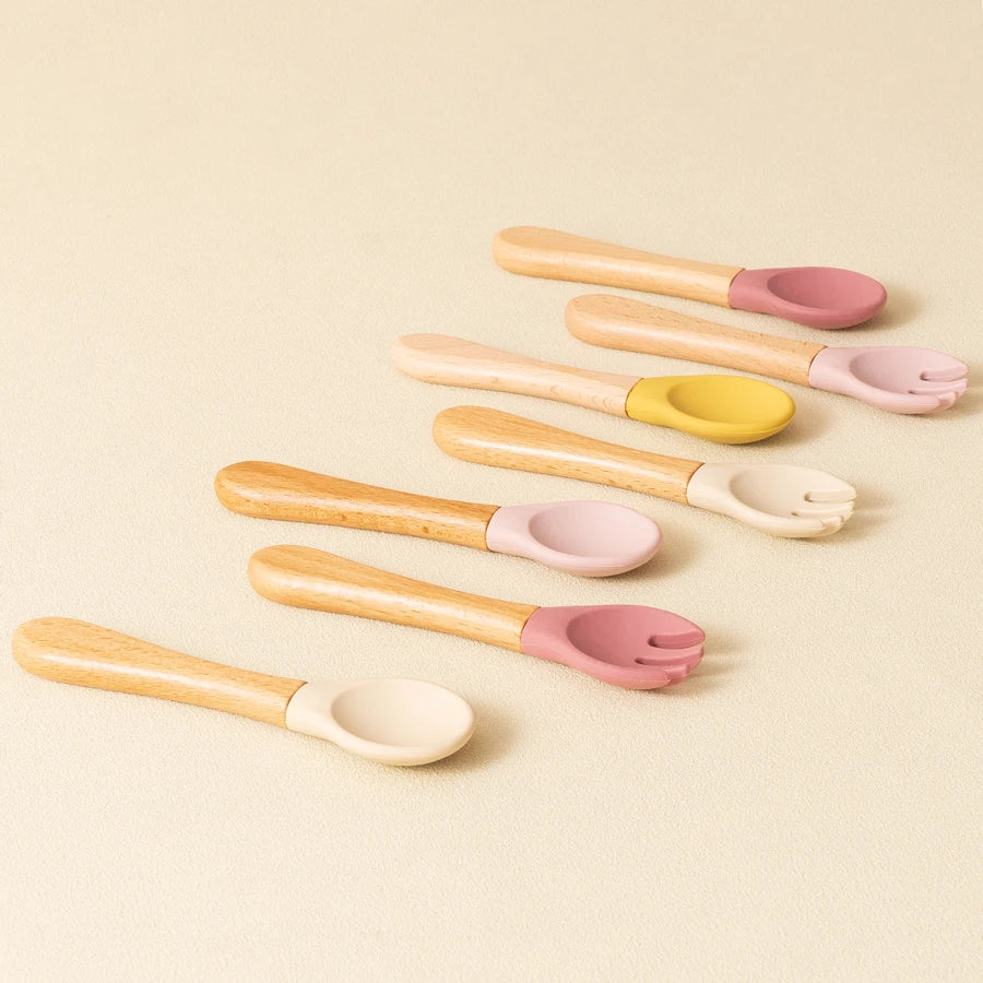 2PCS Baby Learning Spoons Silicone Fork Training Set