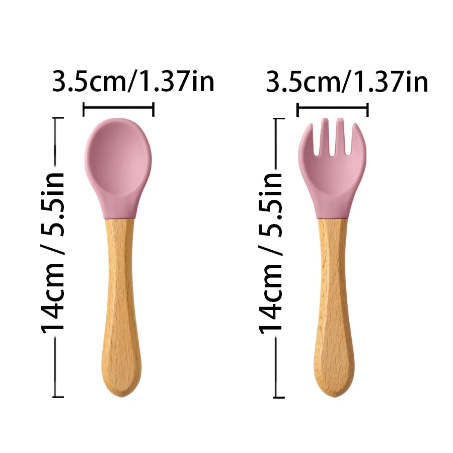 2PCS Baby Learning Spoons Silicone Fork Training Set