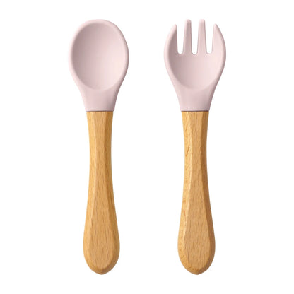 2PCS Baby Learning Spoons Silicone Fork Training Set